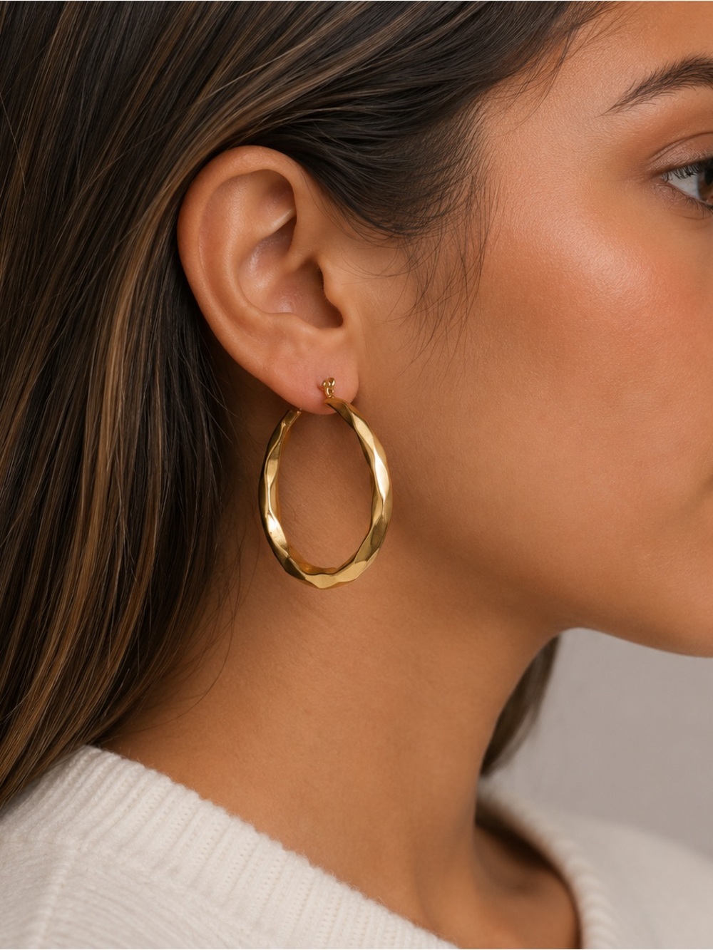 18K Gold Plated Hoop Earrings - 40mm, Water Resistant Hypoallergenic